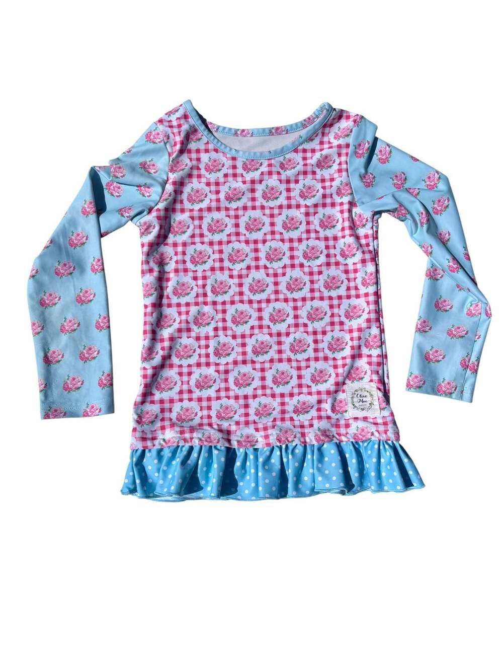 Olive Mae Floral Gingham Long Sleeve Rash Guard Swim Top Size 6